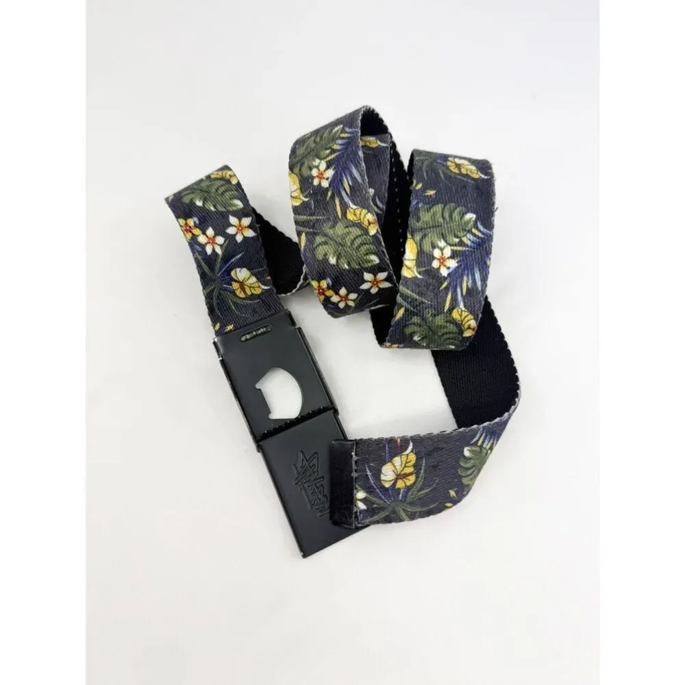 Stussy Navy Blue Yellow Tropical Floral Adjustable Nylon Unisex Belt